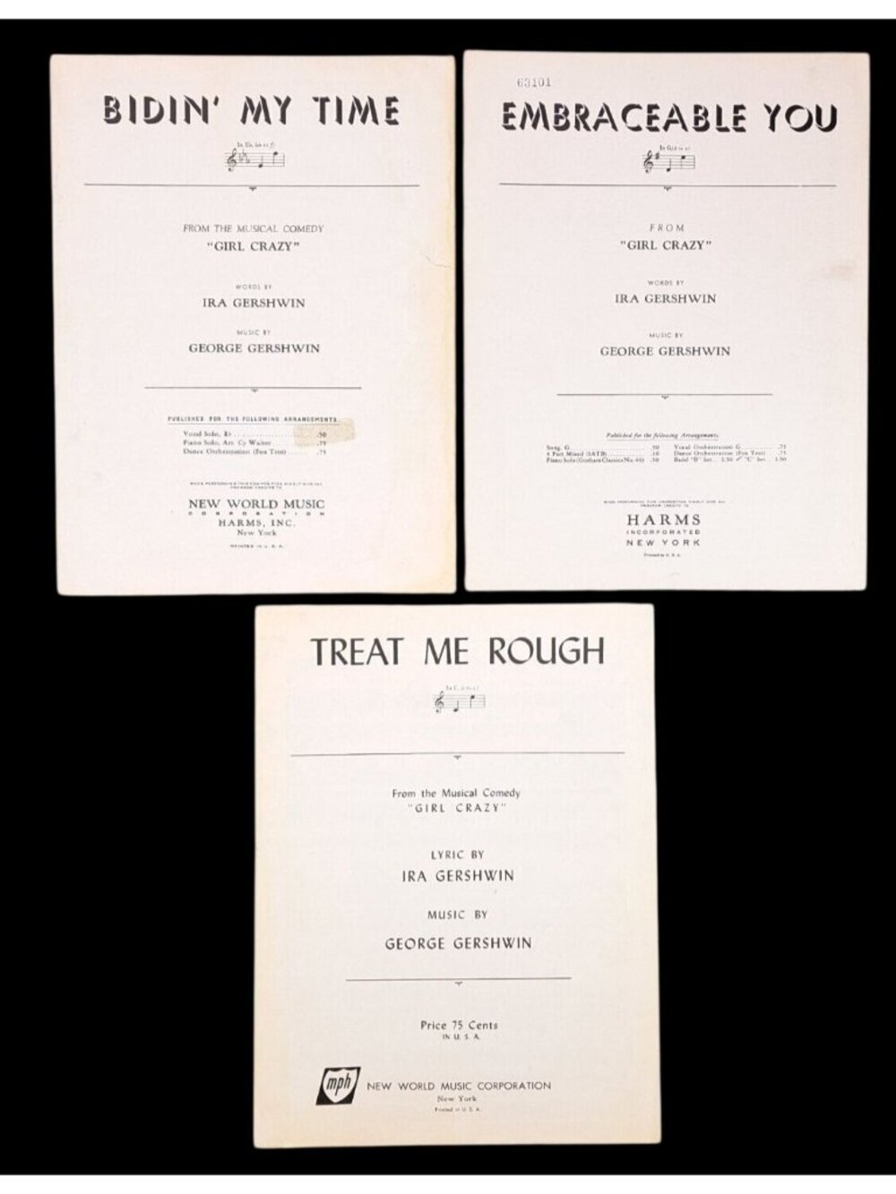 Vintage Girl Crazy Sheet Music Lot Of 3 Bidin Time Embraceable Treat Me Rough